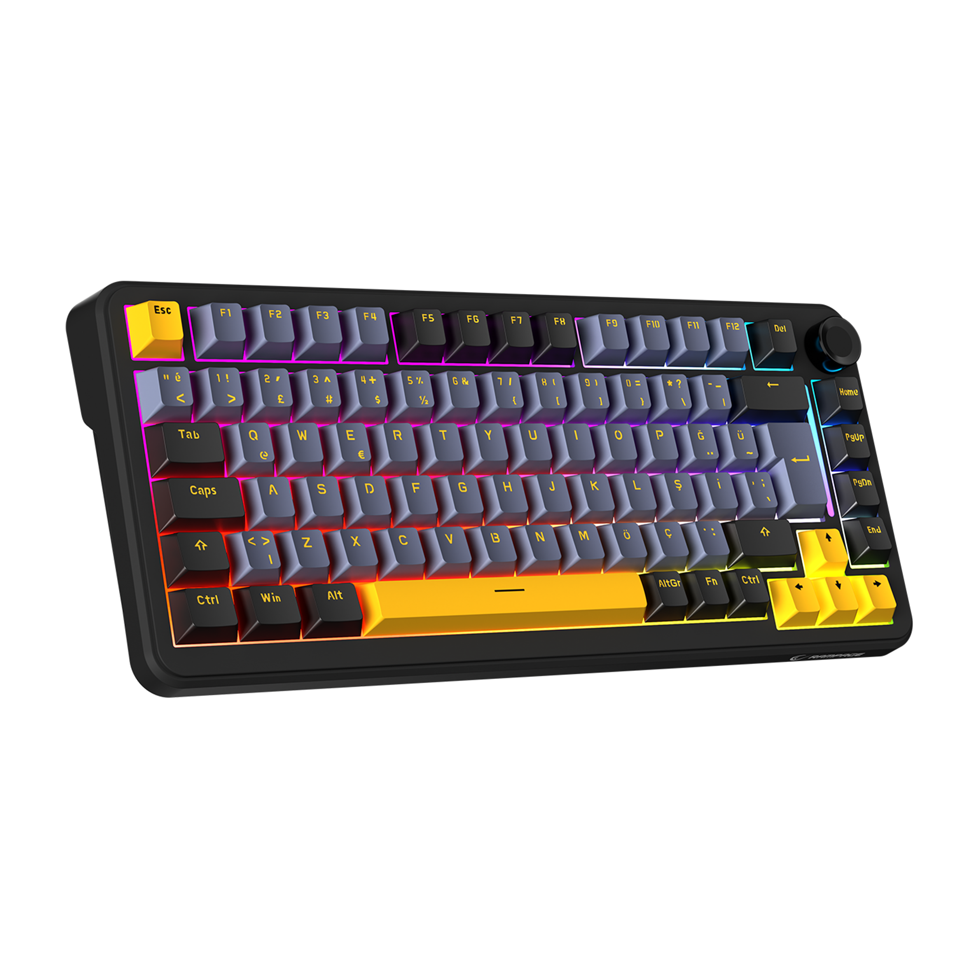 YAMIKAGE - RGB Hot Swap Gasket Oil Switch Türkçe Mekanik Klavye-Siyah/Gri/Sarı