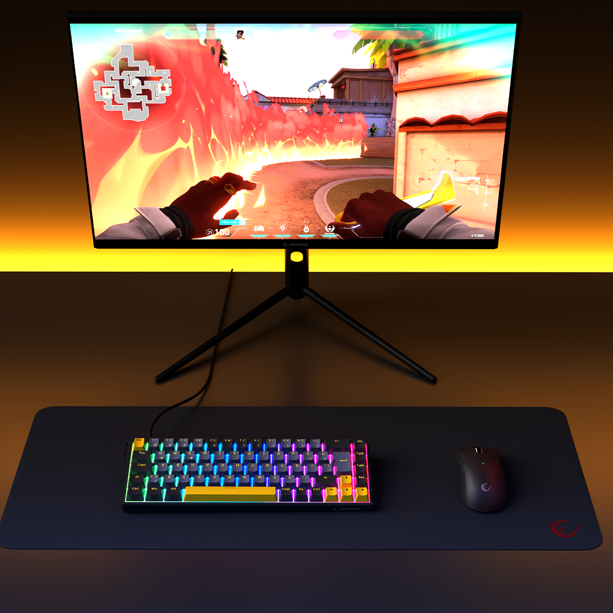 KAISEL - 8000 Hz Gasket Manyetik RGB Oyuncu Klavyesi - Siyah/Gri/Sarı