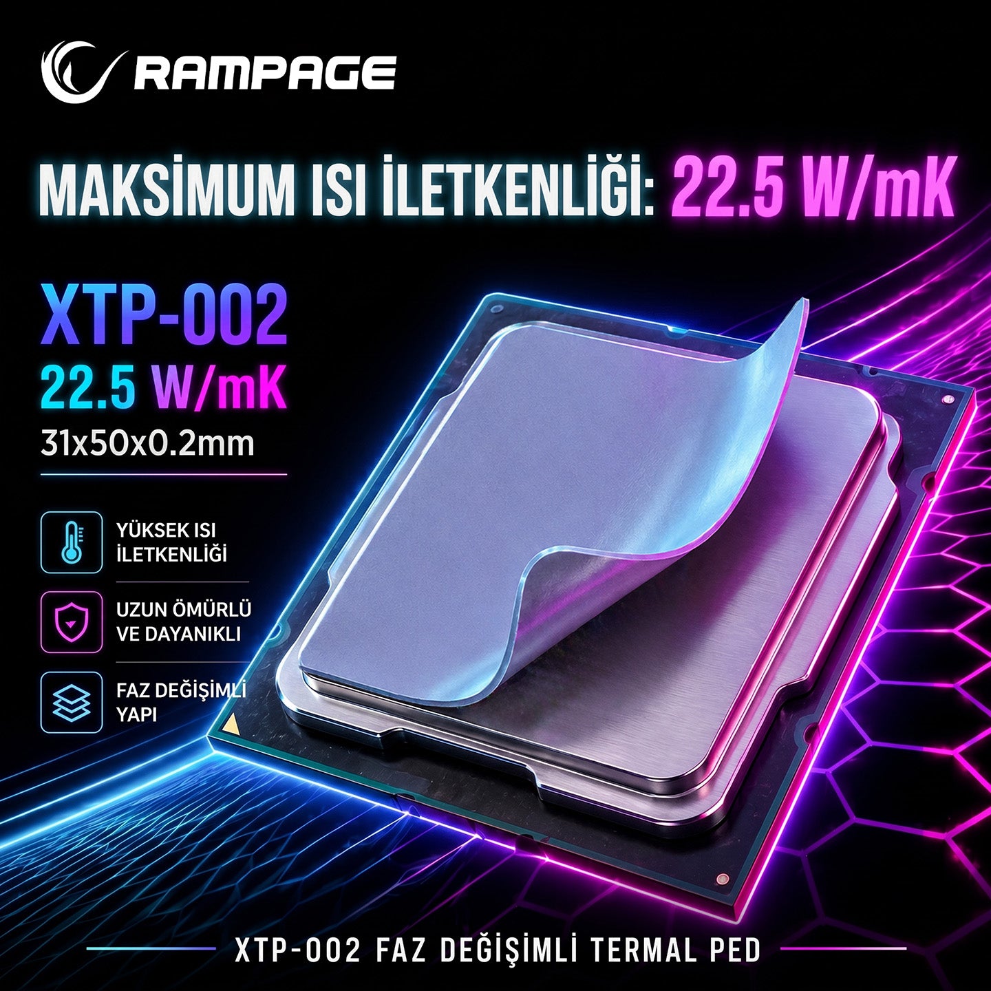 XTP-002 31*50*0,2mm 22.5w/m.K Yüksek Performanslı Termal Ped