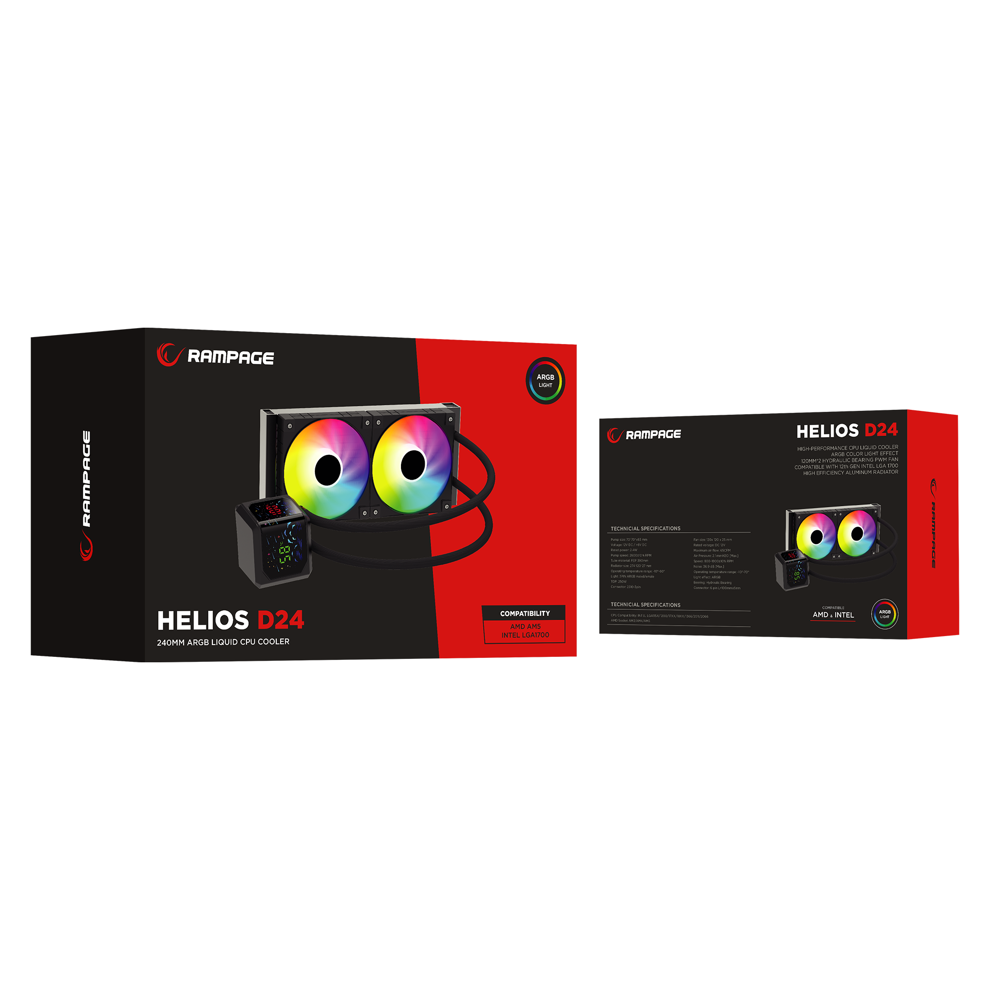 Helios D24 Siyah 12cm Fan Sıcaklık Göstergeli Intel LGA1700/AMD AM5 ARGB 240mm Sıvı Soğutmalı CPU Fan