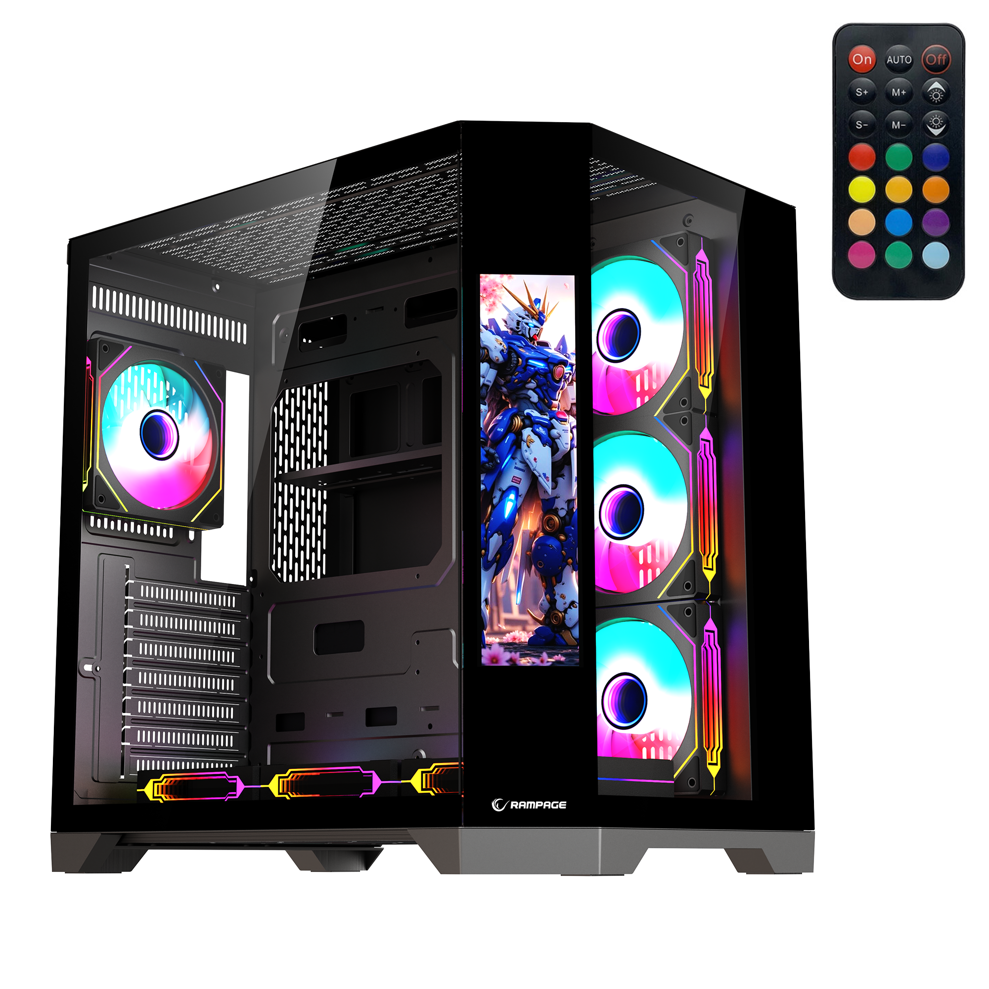 NOVA - Lcd Ekranlı 7x12cm ARGB Fan+Kumanda Oyuncu Kasası-Siyah
