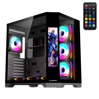 NOVA - Lcd Ekranlı 7x12cm ARGB Fan+Kumanda Oyuncu Kasası-Siyah