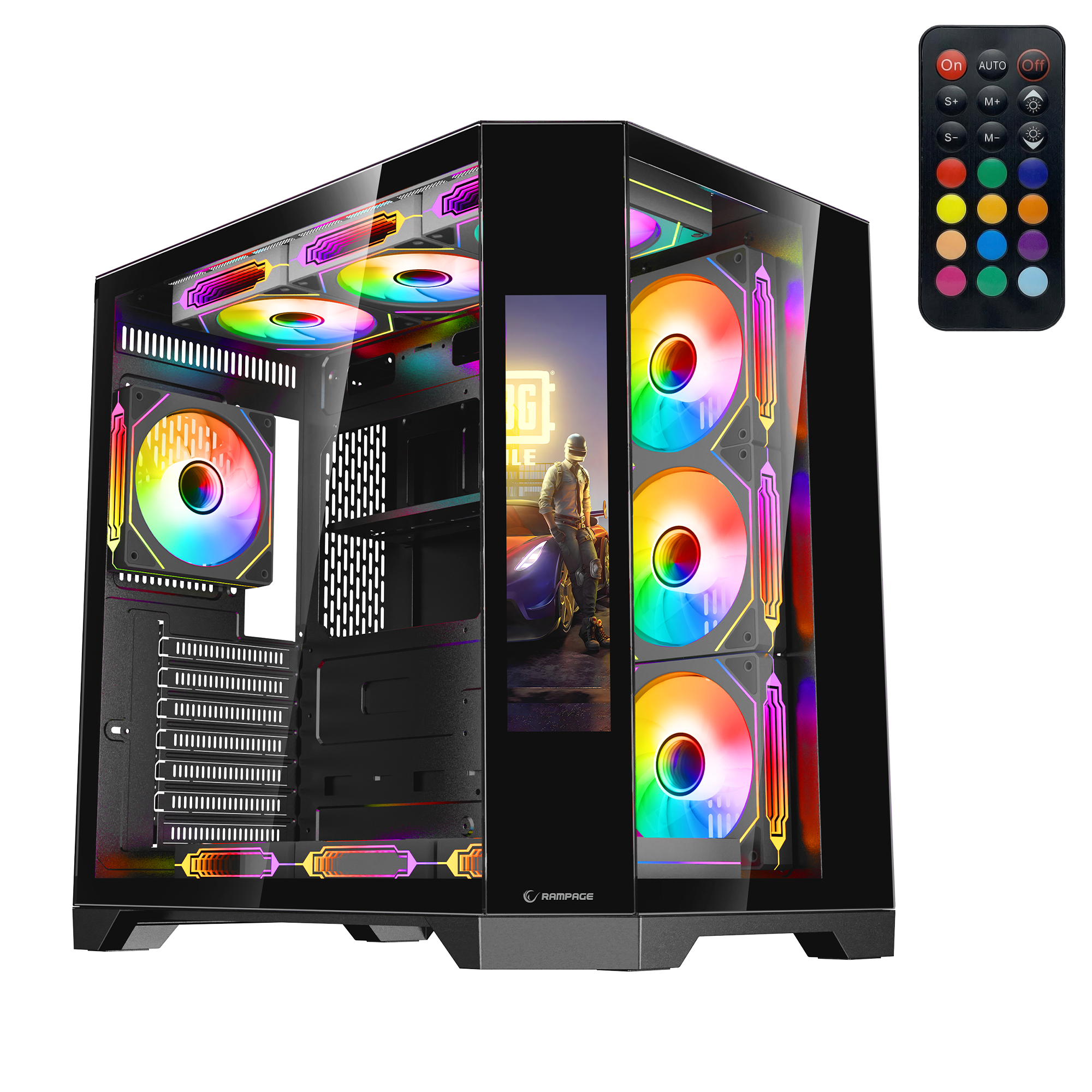 Nova Lcd Ekranlı 7x12cm ARGB Fan+Kumanda Oyuncu Kasası-Siyah