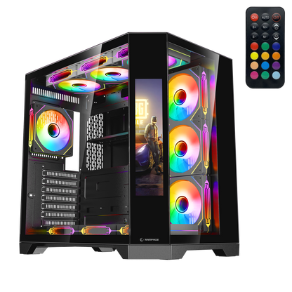 Nova Lcd Ekranlı 7x12cm ARGB Fan+Kumanda Oyuncu Kasası-Siyah