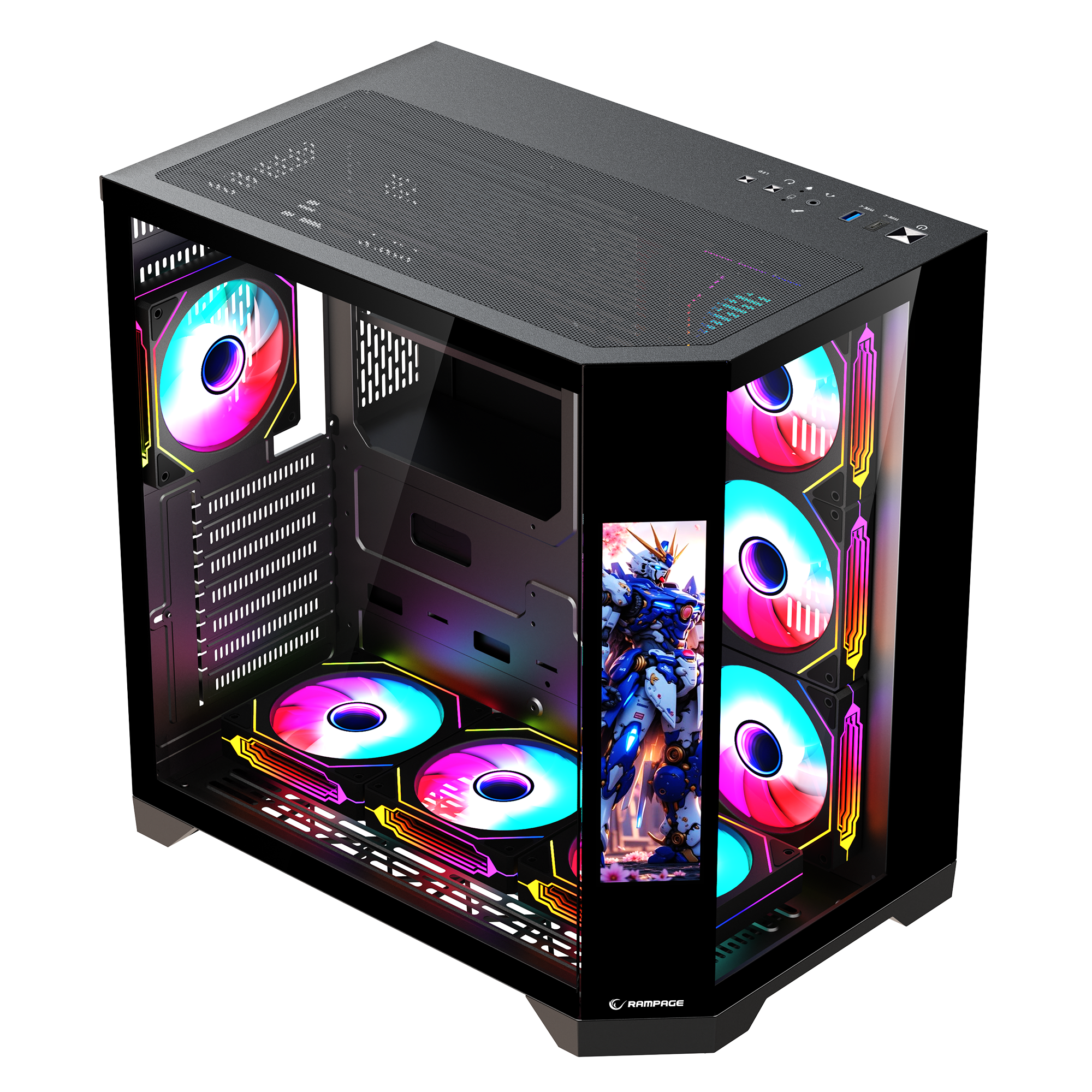 NOVA - Lcd Ekranlı 7x12cm ARGB Fan+Kumanda Oyuncu Kasası-Siyah