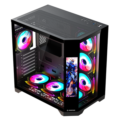 NOVA - Lcd Ekranlı 7x12cm ARGB Fan+Kumanda Oyuncu Kasası-Siyah