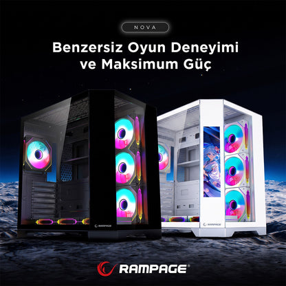 NOVA - Lcd Ekranlı 7x12cm ARGB Fan+Kumanda Oyuncu Kasası-Siyah