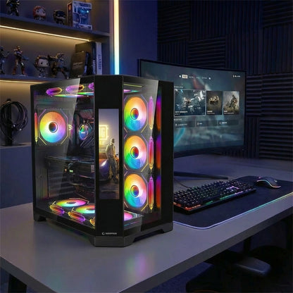 Nova Lcd Ekranlı 7x12cm ARGB Fan+Kumanda Oyuncu Kasası-Siyah