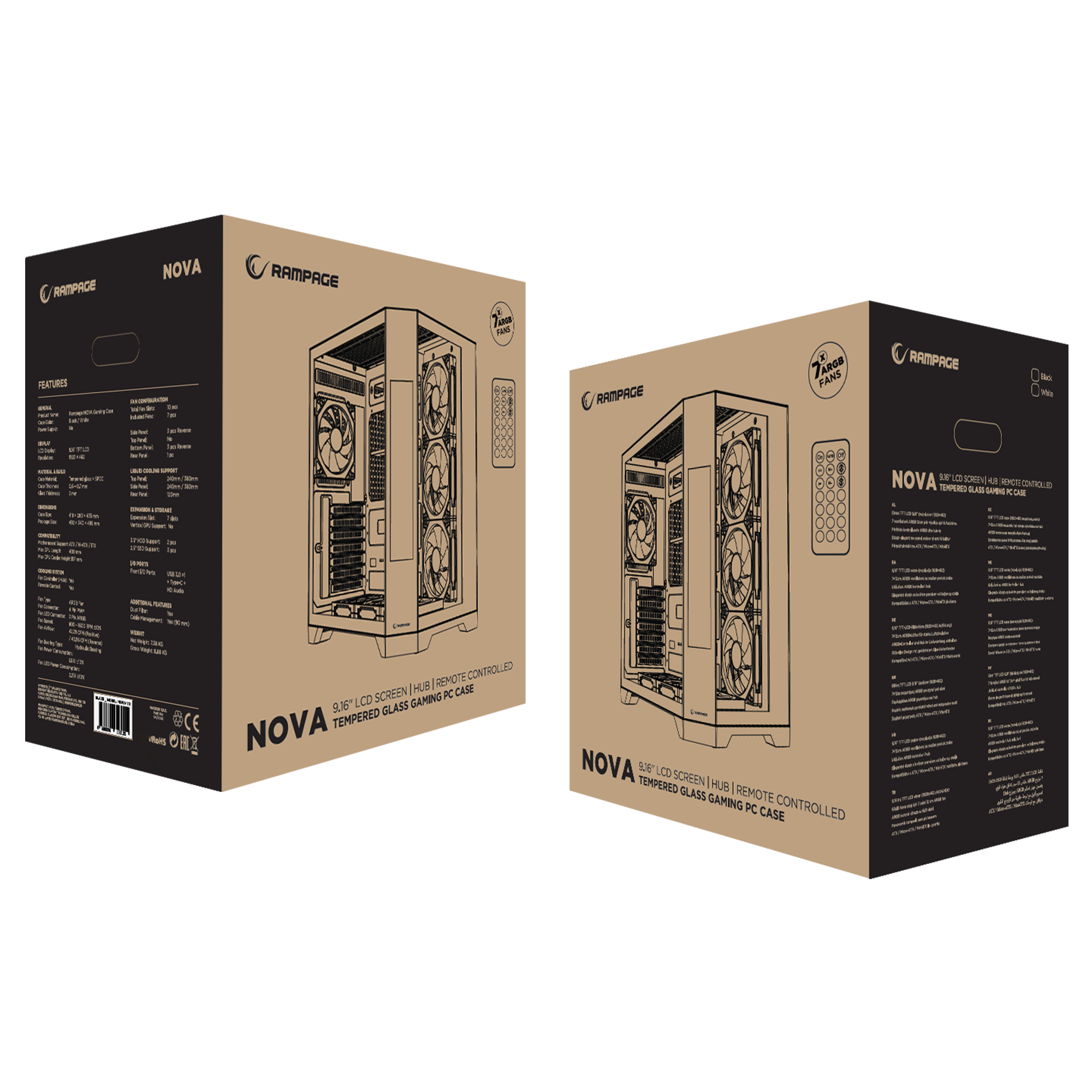 Nova Lcd Ekranlı 7x12cm ARGB Fan+Kumanda Oyuncu Kasası-Siyah
