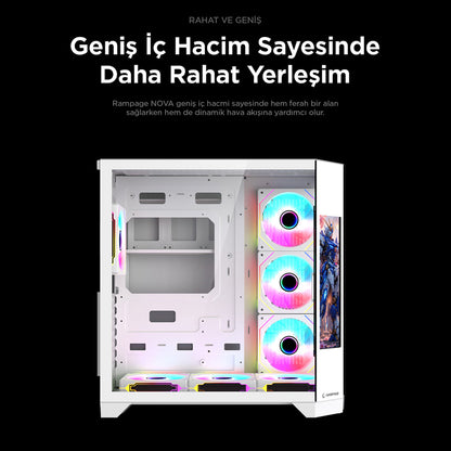 NOVA - Lcd Ekranlı 7x12cm ARGB Fan+Kumanda Oyuncu Kasası-Beyaz