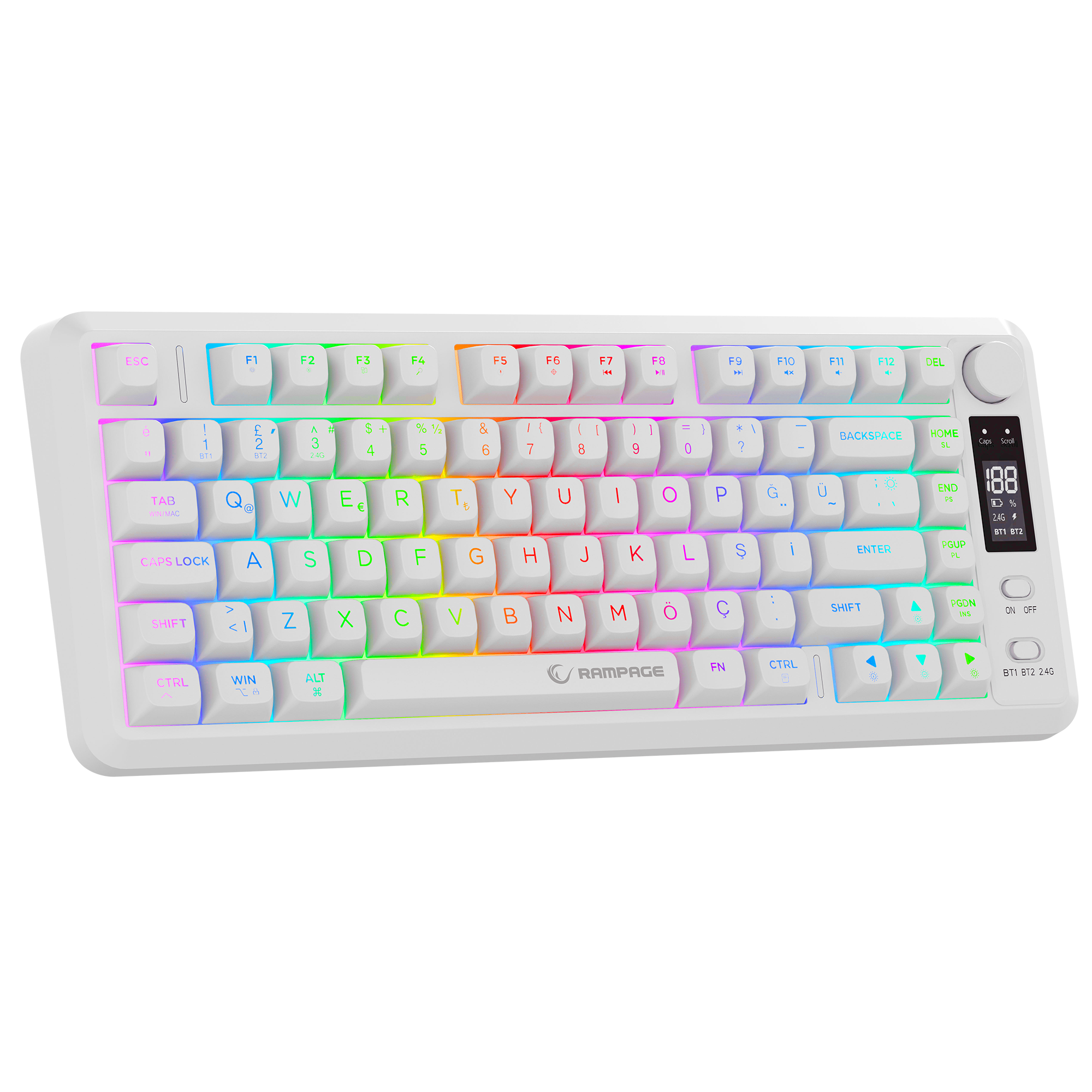 2.4G + BT Wireless RGB Q 75 Membrane Oyuncu Klavyesi-Beyaz