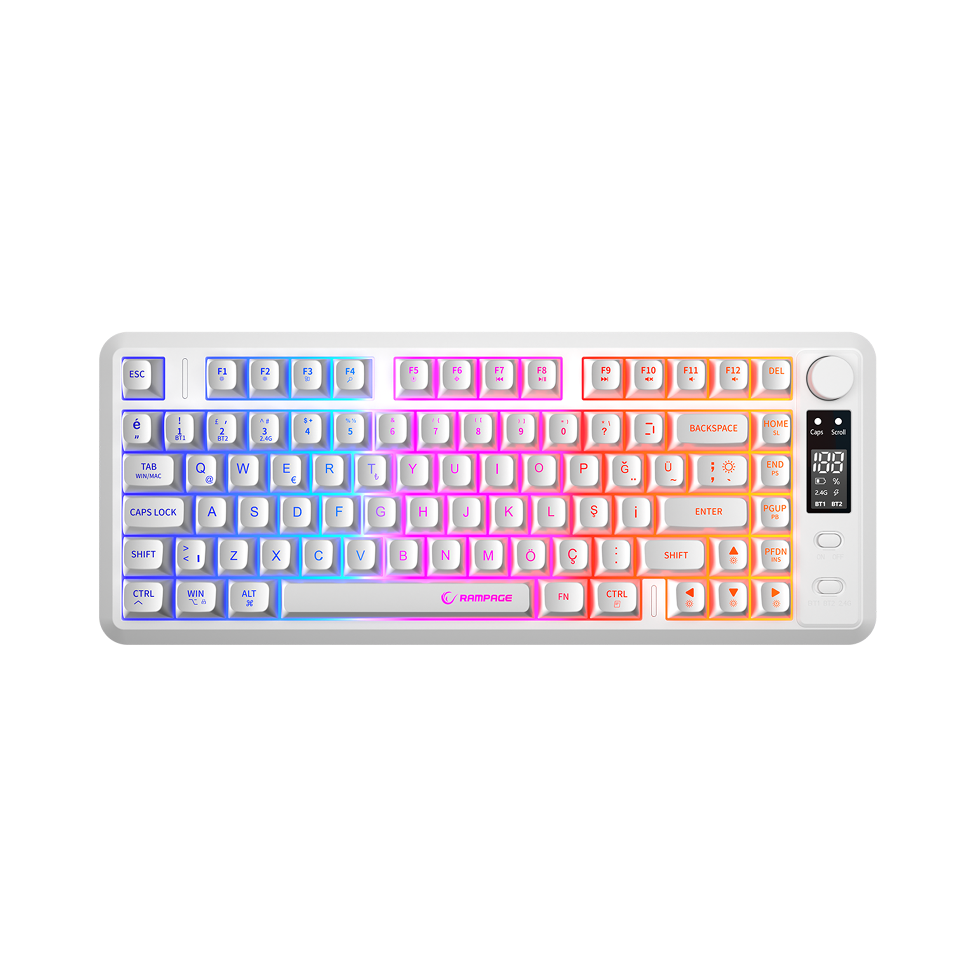 RM-K87 ZERON - 2.4G + BT Wireless RGB Q 75 Membrane Oyuncu Klavyesi-Beyaz