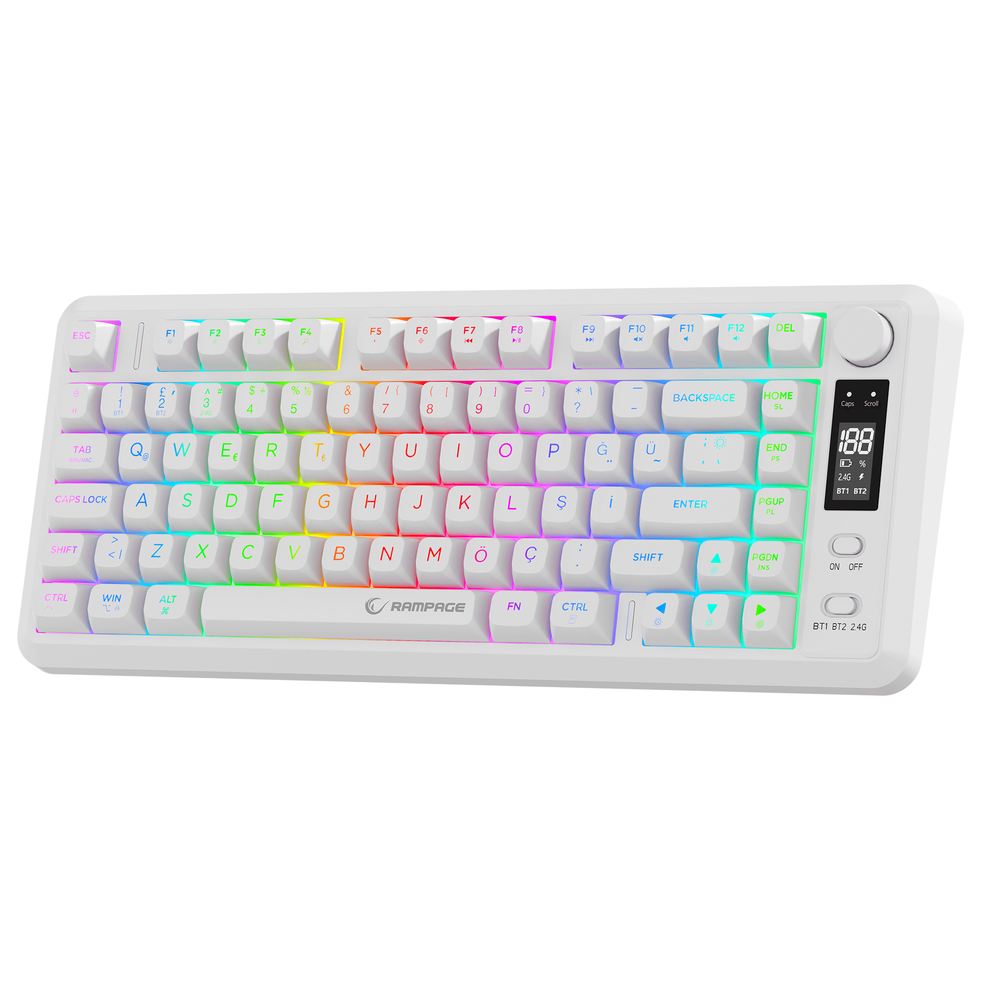 2.4G + BT Wireless RGB Q 75 Membrane Oyuncu Klavyesi-Beyaz