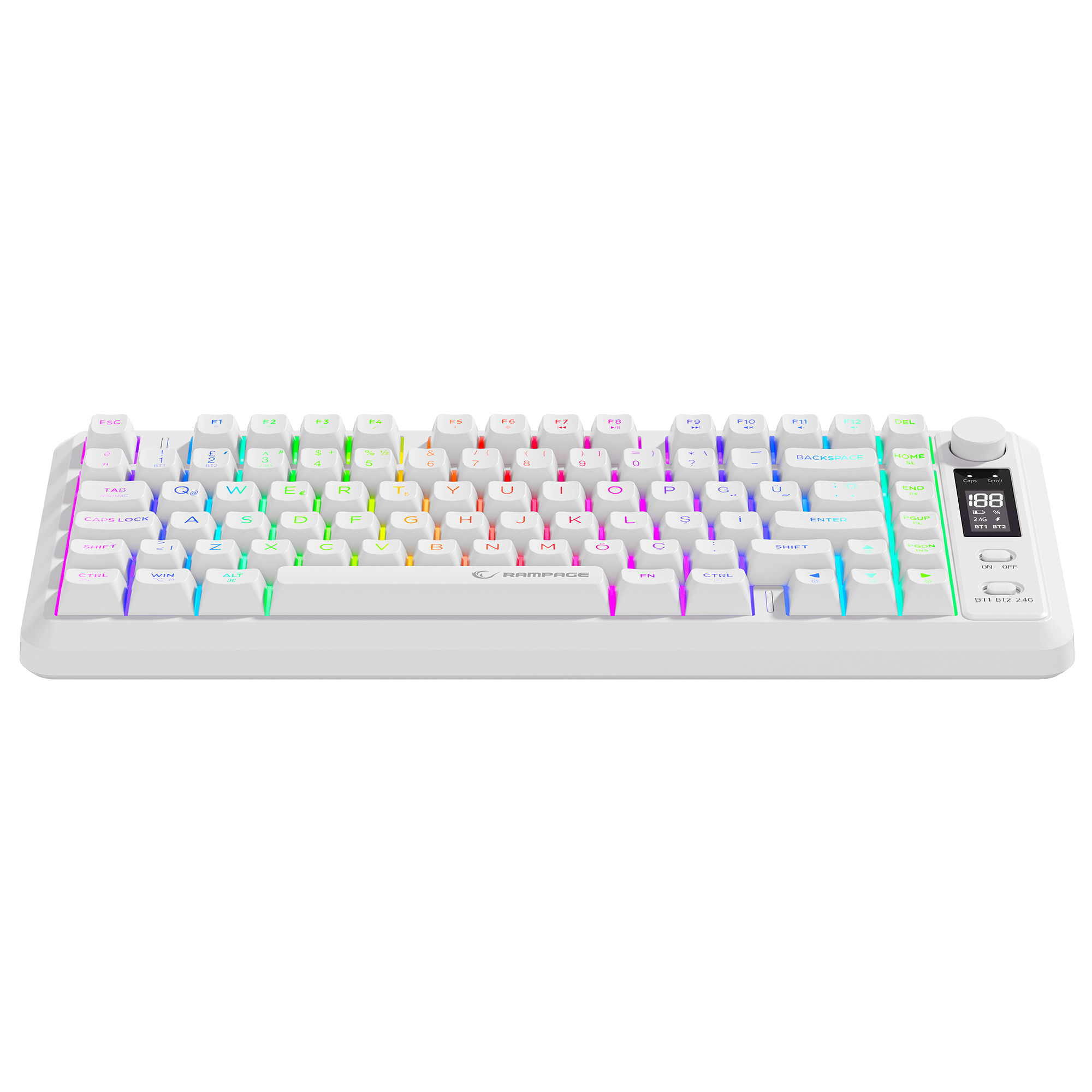 2.4G + BT Wireless RGB Q 75 Membrane Oyuncu Klavyesi-Beyaz