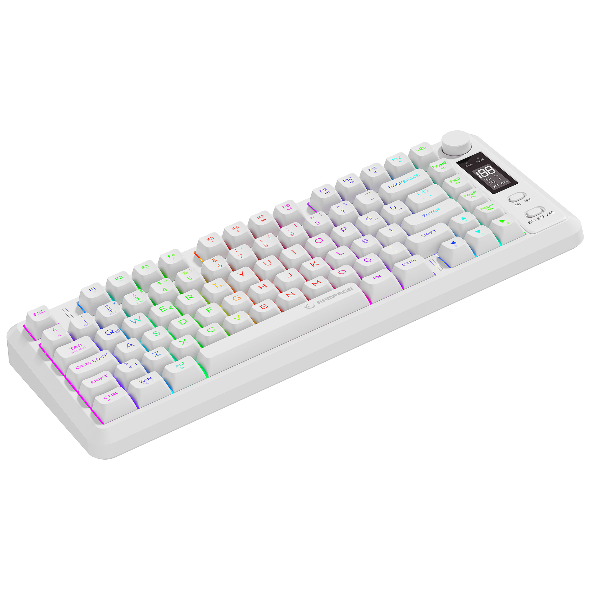 2.4G + BT Wireless RGB Q 75 Membrane Oyuncu Klavyesi-Beyaz