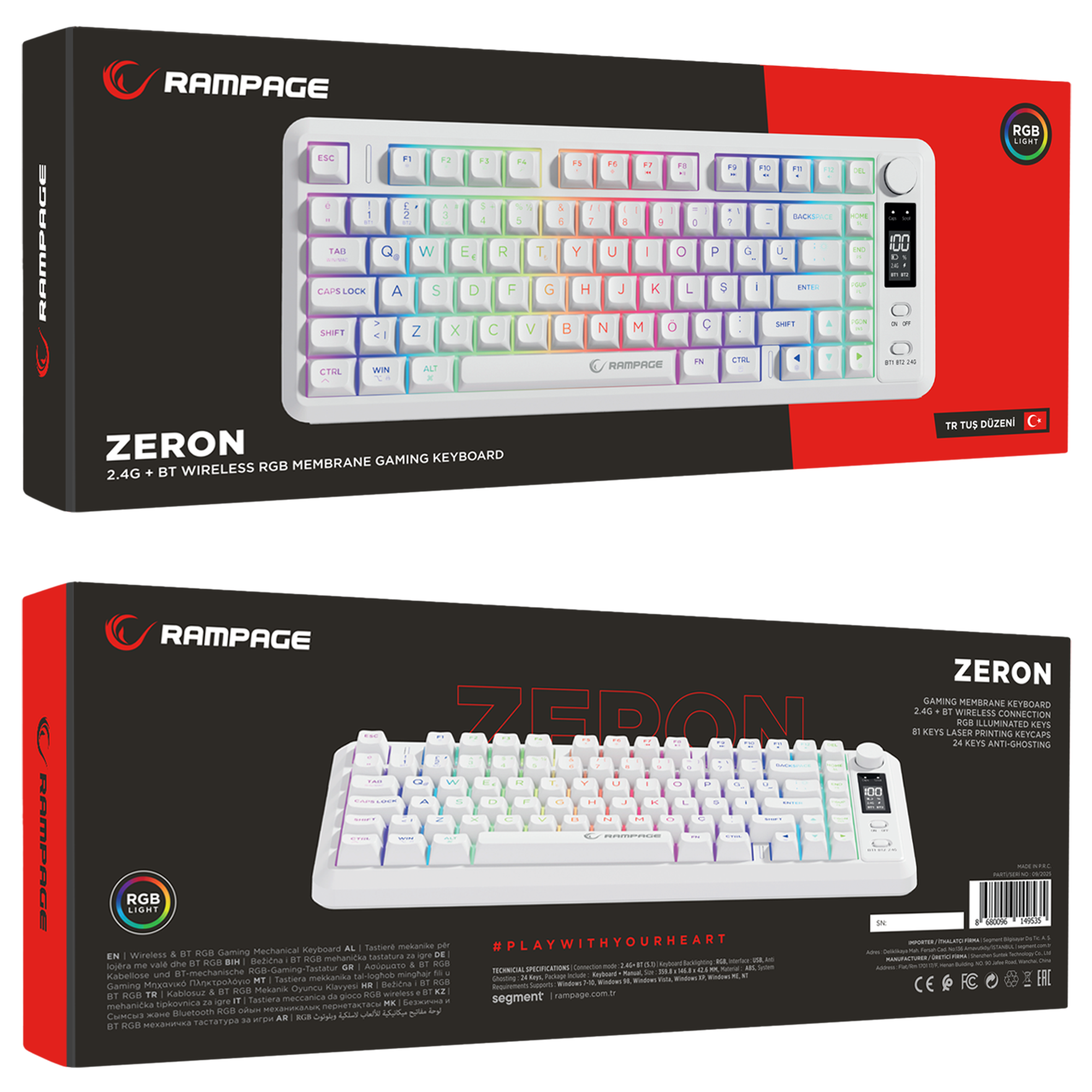 2.4G + BT Wireless RGB Q 75 Membrane Oyuncu Klavyesi-Beyaz