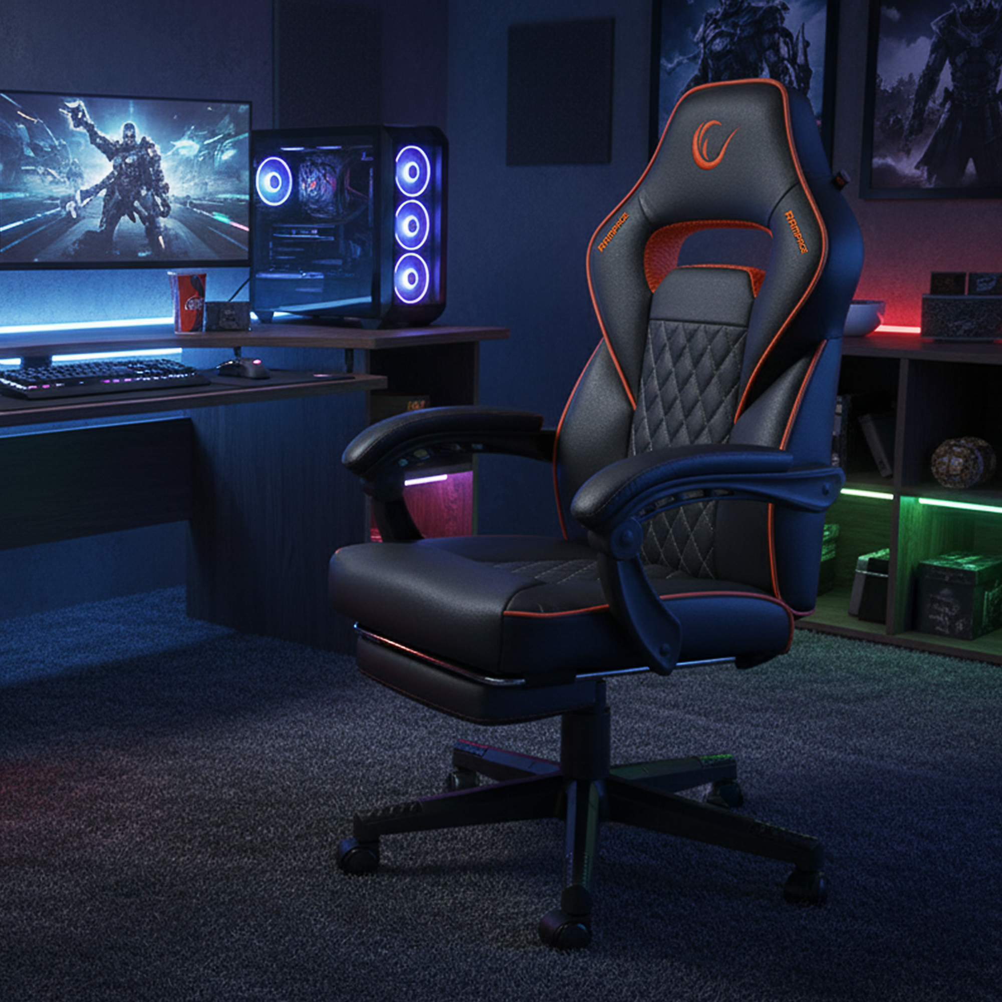 KL-R12 Lumos Deri Siyah/Turuncu Oyuncu Koltuğu