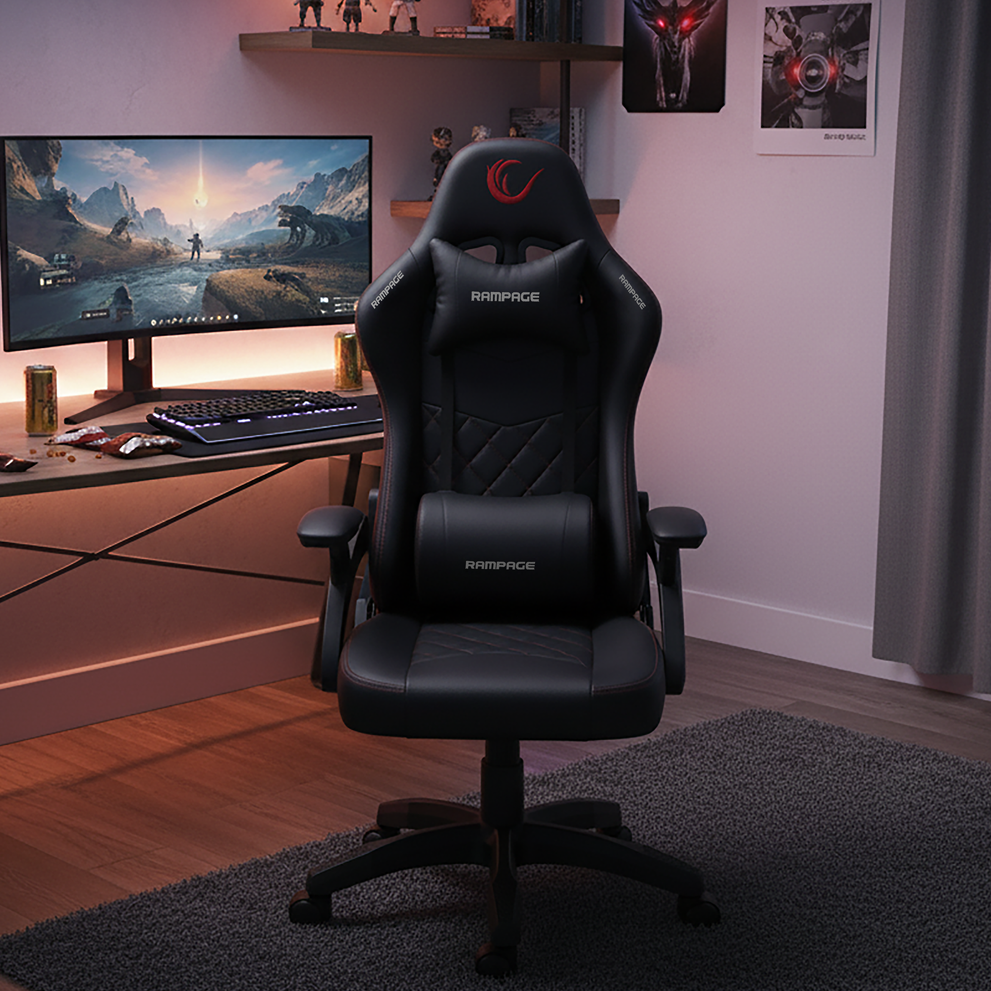 KL-R43 Nox Deri Oyuncu Koltuğu-Siyah/Kırmızı