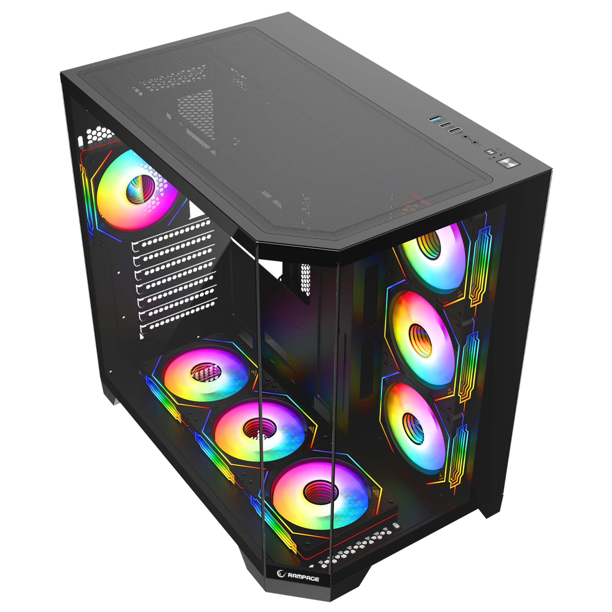 850W 80 Plus Bronze 3 Taraf Temp. Camlı 7x12cm ARGB Fan+Kumanda Siyah Oyuncu Kasası