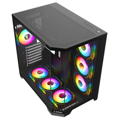 850W 80 Plus Bronze 3 Taraf Temp. Camlı 7x12cm ARGB Fan+Kumanda Siyah Oyuncu Kasası