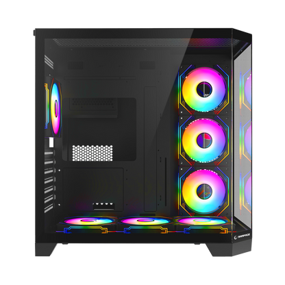 850W 80 Plus Bronze 3 Taraf Temp. Camlı 7x12cm ARGB Fan+Kumanda Siyah Oyuncu Kasası