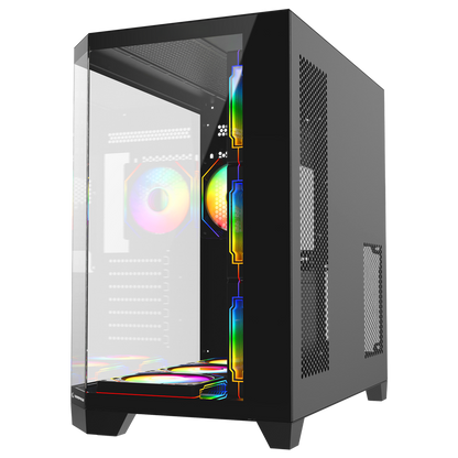 850W 80 Plus Bronze 3 Taraf Temp. Camlı 7x12cm ARGB Fan+Kumanda Siyah Oyuncu Kasası