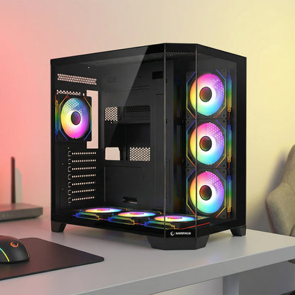 850W 80 Plus Bronze 3 Taraf Temp. Camlı 7x12cm ARGB Fan+Kumanda Siyah Oyuncu Kasası