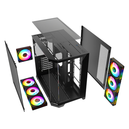 850W 80 Plus Bronze 3 Taraf Temp. Camlı 7x12cm ARGB Fan+Kumanda Siyah Oyuncu Kasası