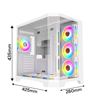 850W 80 Plus Bronze 3 Taraf Temp. Camlı 7x12cm ARGB Fan+Kumanda Beyaz Oyuncu Kasası