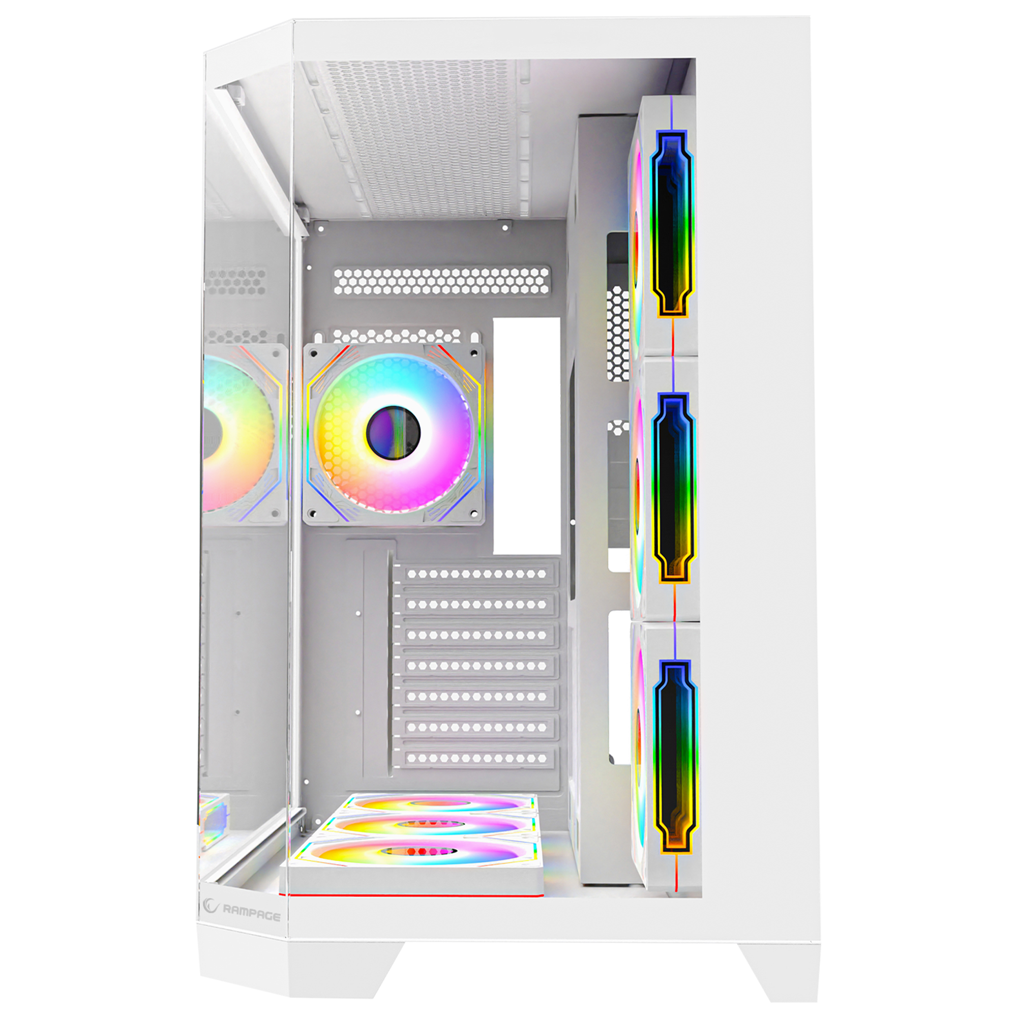 850W 80 Plus Bronze 3 Taraf Temp. Camlı 7x12cm ARGB Fan+Kumanda Beyaz Oyuncu Kasası