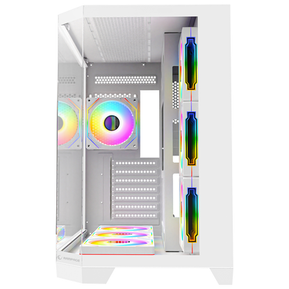 850W 80 Plus Bronze 3 Taraf Temp. Camlı 7x12cm ARGB Fan+Kumanda Beyaz Oyuncu Kasası