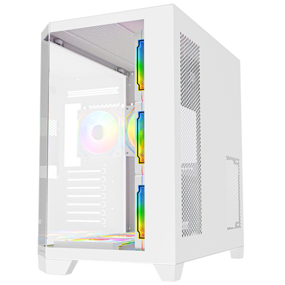 850W 80 Plus Bronze 3 Taraf Temp. Camlı 7x12cm ARGB Fan+Kumanda Beyaz Oyuncu Kasası