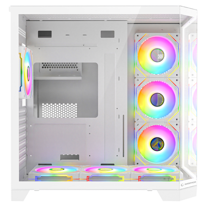 850W 80 Plus Bronze 3 Taraf Temp. Camlı 7x12cm ARGB Fan+Kumanda Beyaz Oyuncu Kasası