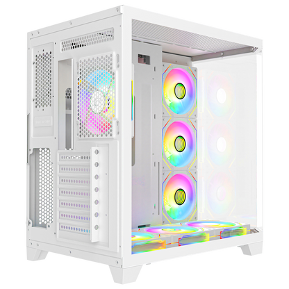 850W 80 Plus Bronze 3 Taraf Temp. Camlı 7x12cm ARGB Fan+Kumanda Beyaz Oyuncu Kasası