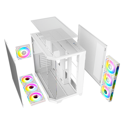850W 80 Plus Bronze 3 Taraf Temp. Camlı 7x12cm ARGB Fan+Kumanda Beyaz Oyuncu Kasası