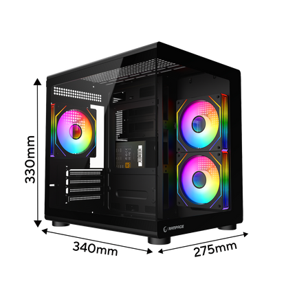MINID V1 - 750W 80 Plus Bronze M-ATX Temperli Camlı 3x12cm ARGB Fan Siyah Oyuncu Kasası