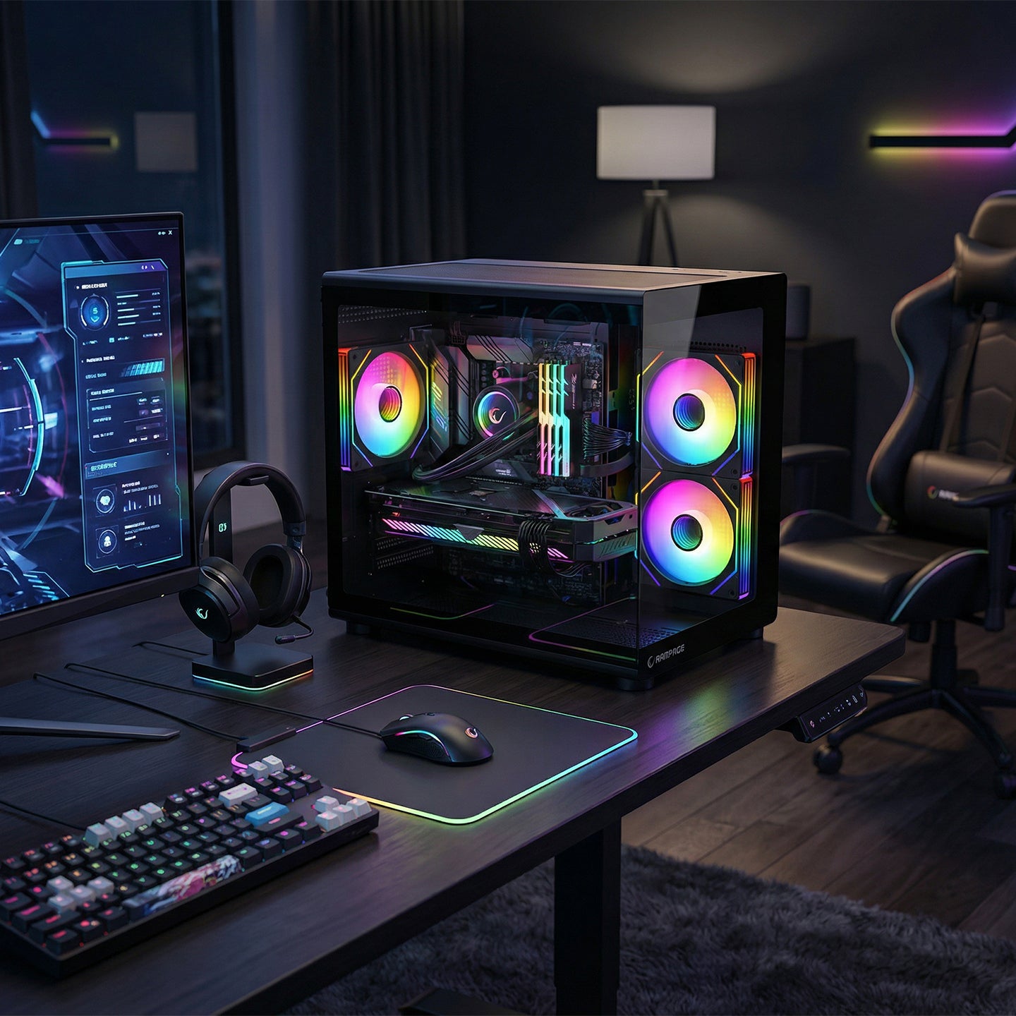 750W 80 Plus Bronze M-ATX Temperli Camlı 3x12cm ARGB Fan Siyah Oyuncu Kasası