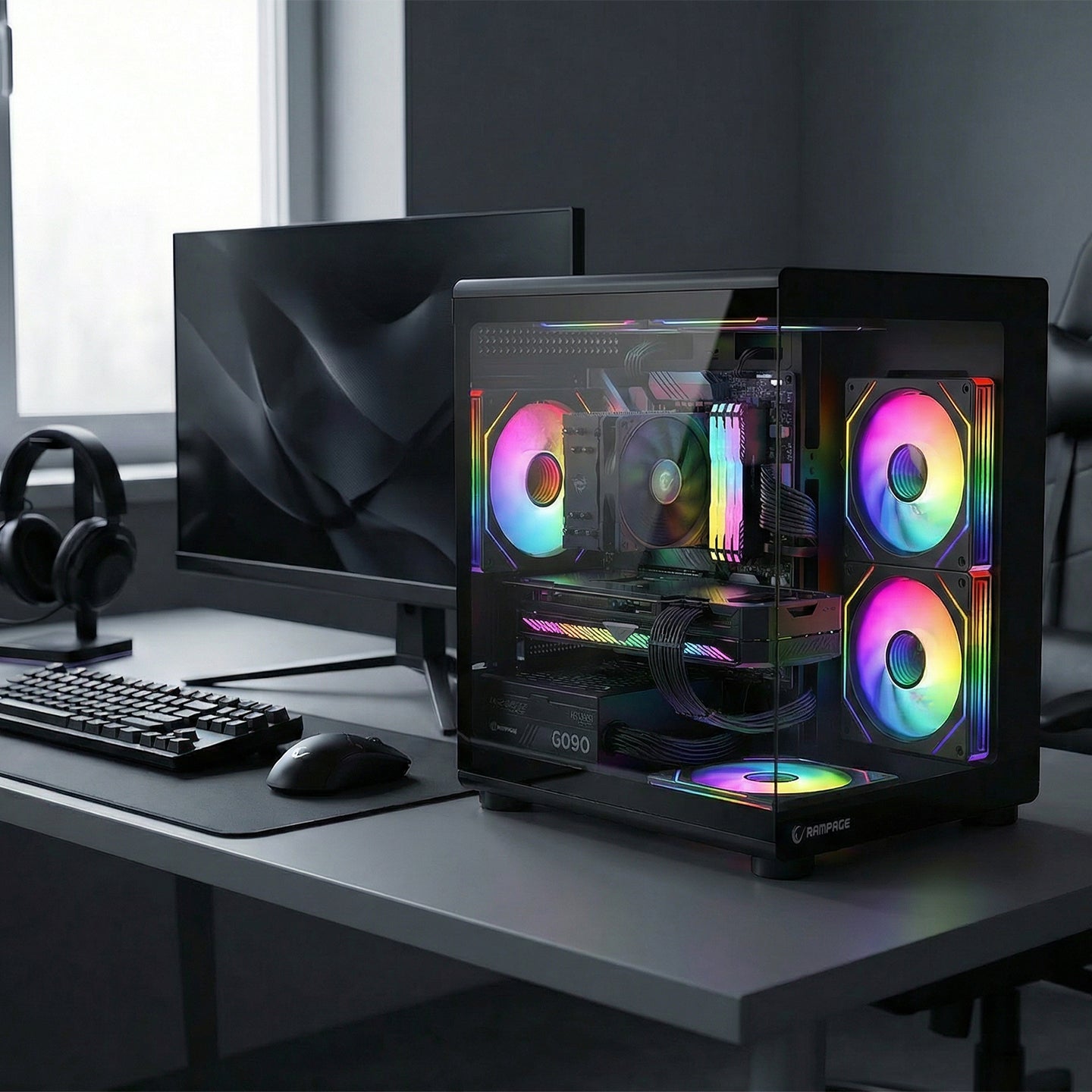 750W 80 Plus Bronze M-ATX Temperli Camlı 3x12cm ARGB Fan Siyah Oyuncu Kasası