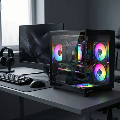 750W 80 Plus Bronze M-ATX Temperli Camlı 3x12cm ARGB Fan Siyah Oyuncu Kasası