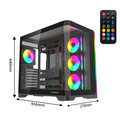 LYRON Kumandalı 7*12cm ARGB Fan+Kontrolcü PWM Fanlı ATX/M-ATX Siyah Oyuncu Kasası