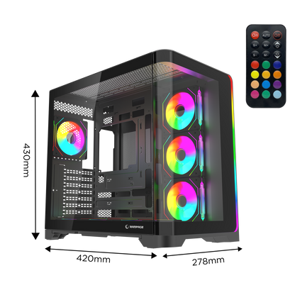 LYRON Kumandalı 7*12cm ARGB Fan+Kontrolcü PWM Fanlı ATX/M-ATX Siyah Oyuncu Kasası