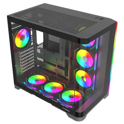 LYRON Kumandalı 7*12cm ARGB Fan+Kontrolcü PWM Fanlı ATX/M-ATX Siyah Oyuncu Kasası