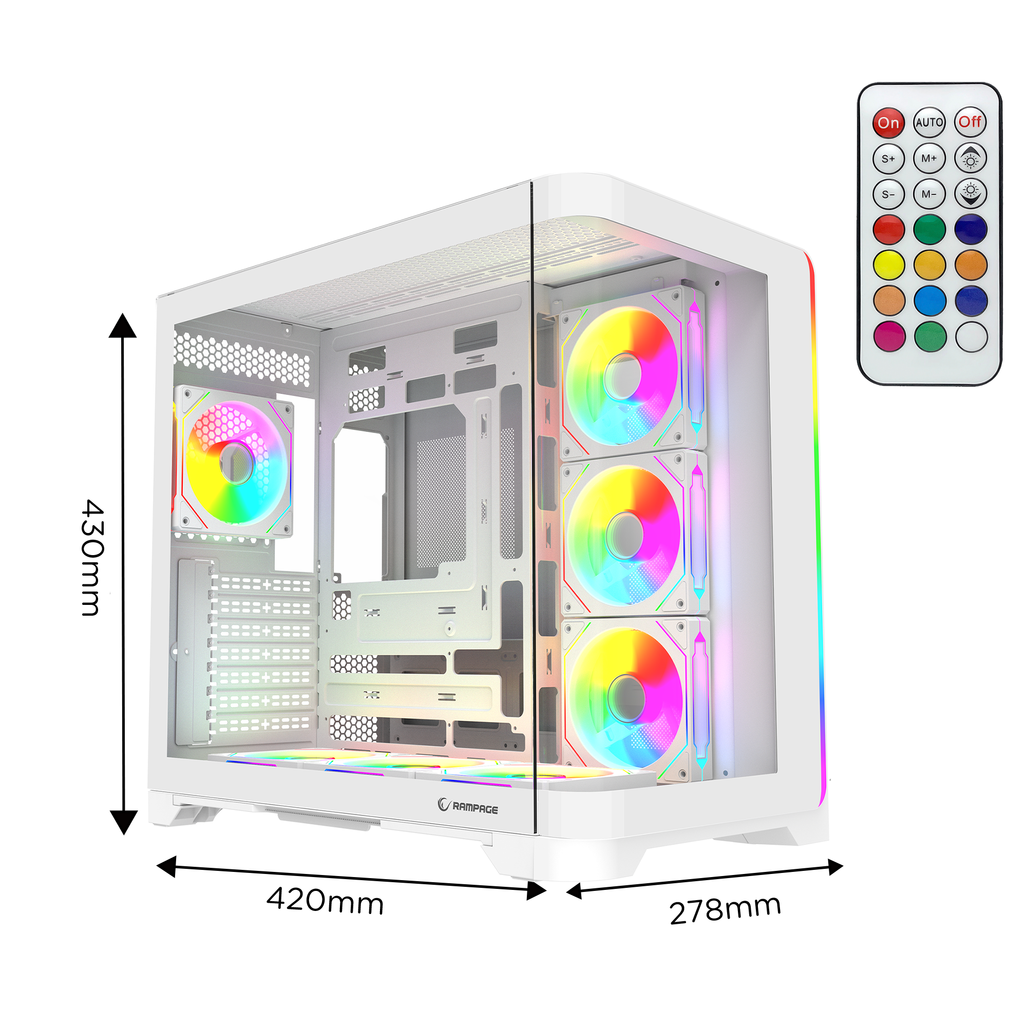 LYRON Kumandalı 7*12cm ARGB Fan+Kontrolcü PWM Fanlı ATX/M-ATX Beyaz Oyuncu Kasas