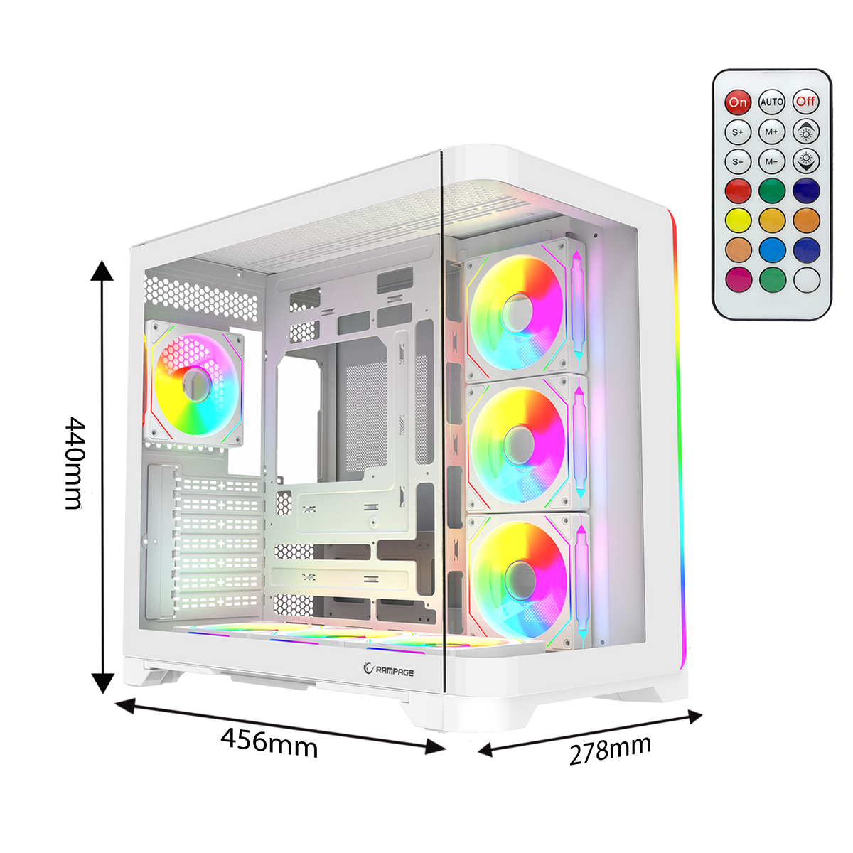 LYRON Kumandalı 7*12cm ARGB Fan+Kontrolcü PWM Fanlı ATX/M-ATX Beyaz Oyuncu Kasas
