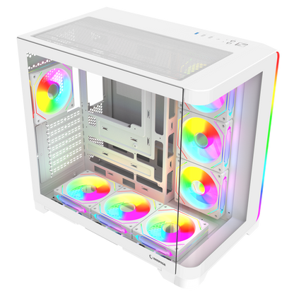 LYRON Kumandalı 7*12cm ARGB Fan+Kontrolcü PWM Fanlı ATX/M-ATX Beyaz Oyuncu Kasas