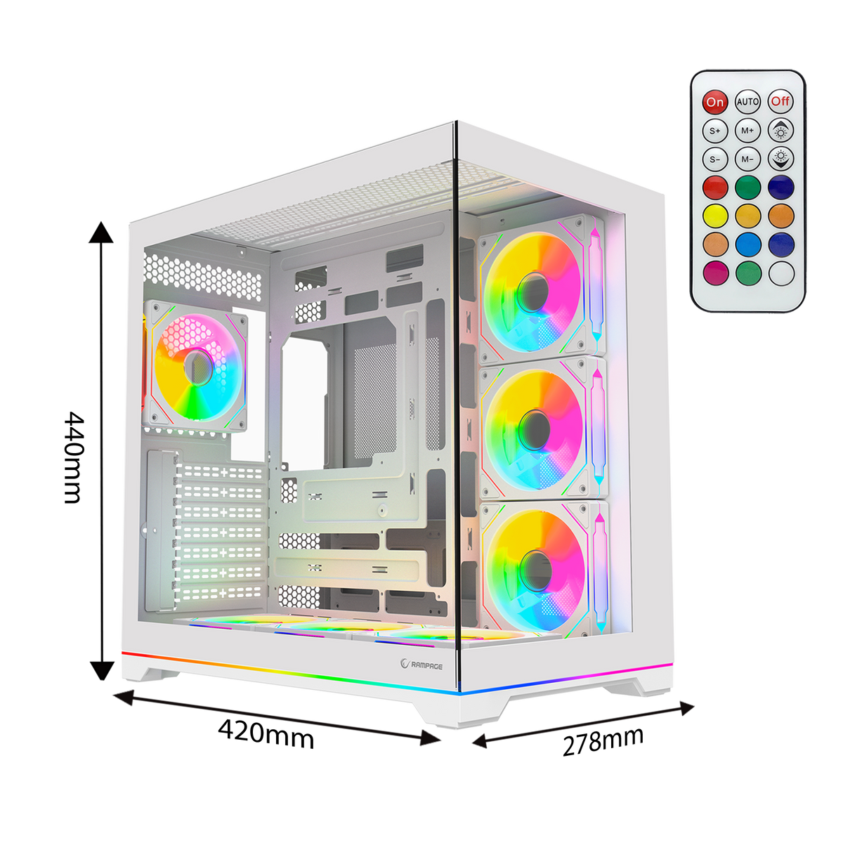 KAIZER - Kumandalı 7*12cm ARGB Fan+Kontrolcü PWM Fanlı ATX/M-ATX Beyaz Oyuncu Kasası