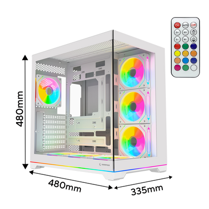 Kumandalı 7*12cm ARGB Fan+Kontrolcü PWM Fanlı ATX/M-ATX Beyaz Oyuncu Kasası