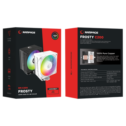 FROSTY RM-C200 AM5/LGA1851 ARGB Fan 120mm 87 CFM TDP180W Siyah CPU Fan