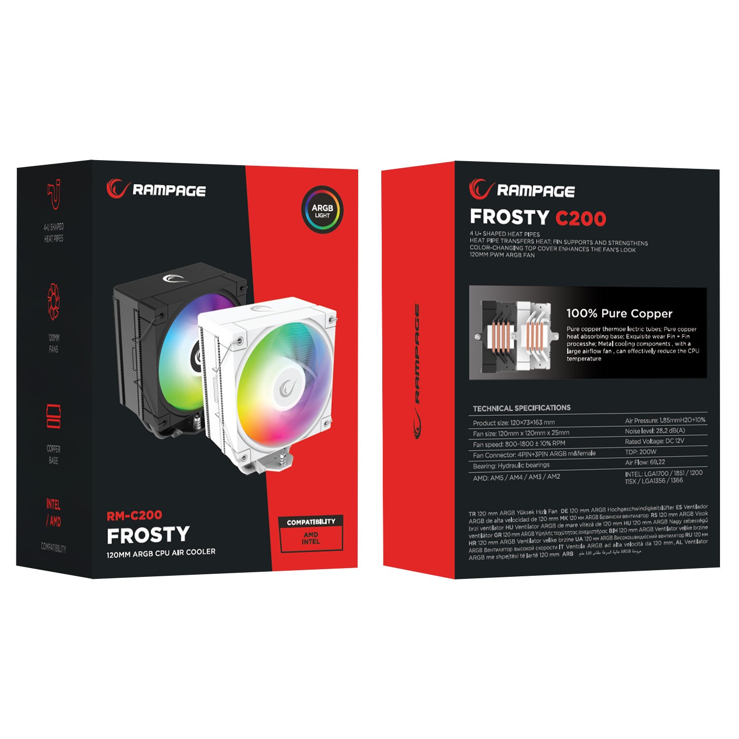 FROSTY RM-C200 AM5/LGA1851 ARGB Fan 120mm 87 CFM TDP180W Beyaz CPU Fan