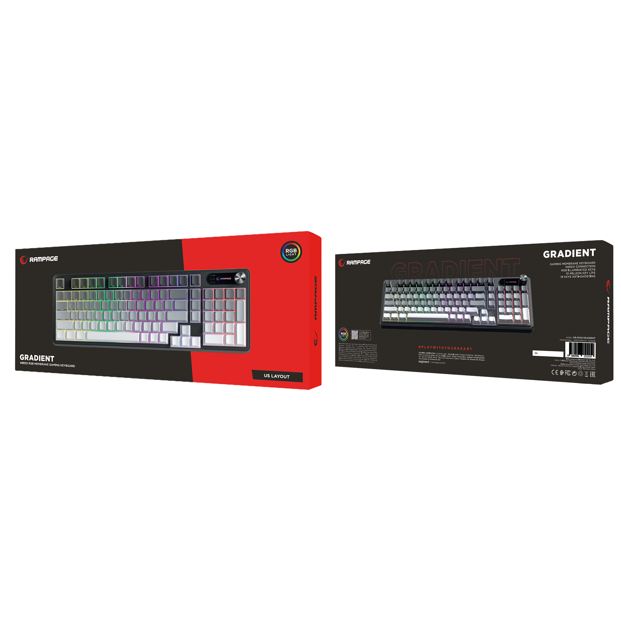 Gradient Siyah/Gri/Beyaz RGB US Q Membrane Oyuncu Klavyesi